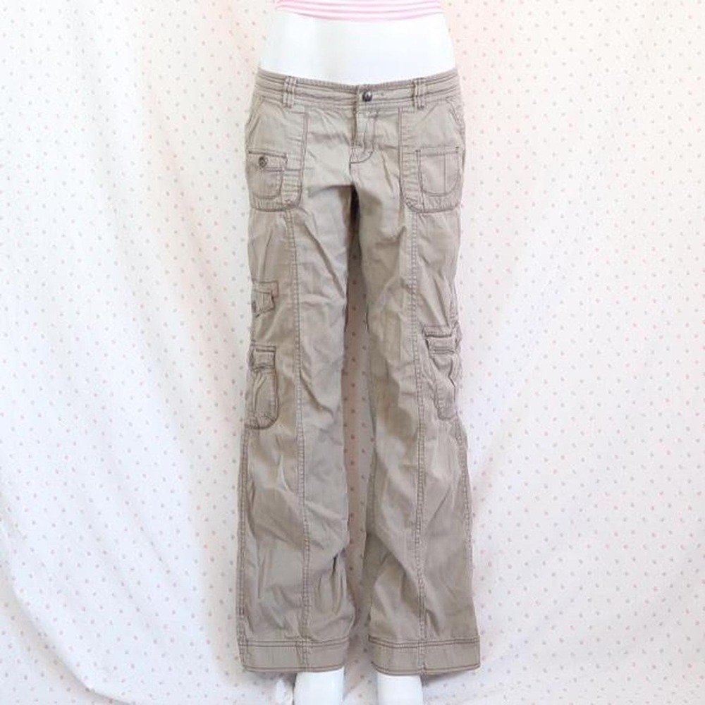 vintage y2k low rise flared beige cargo pants